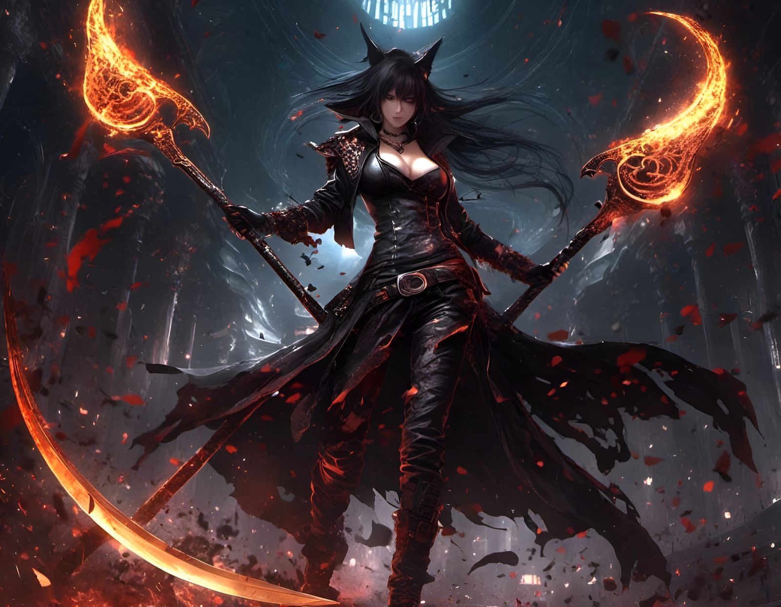 Sorceress with Scythe Staff in Punk Rock Style