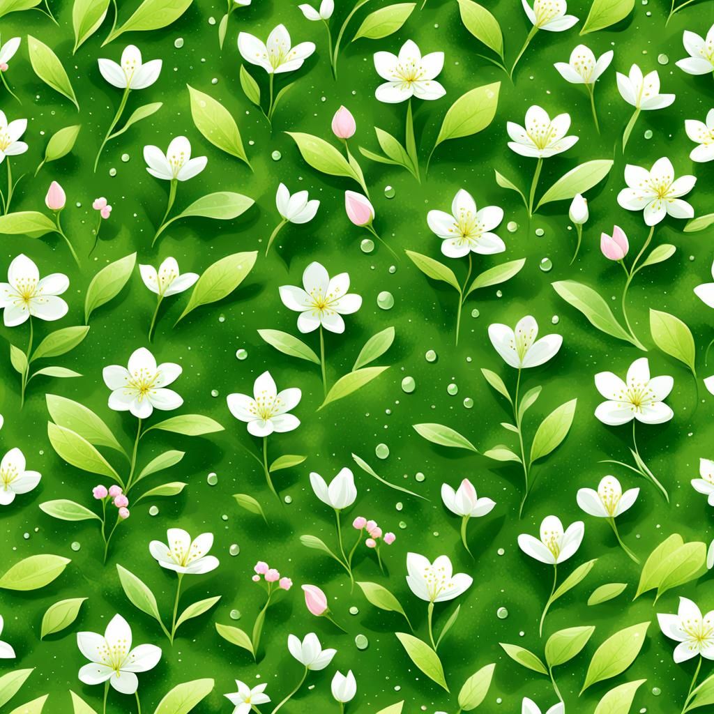Green Tea Leaves and Delicate Flowers