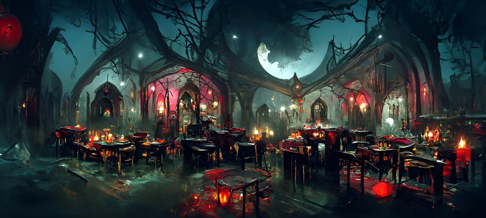 Vampire Cafe at Night as Digital Painting