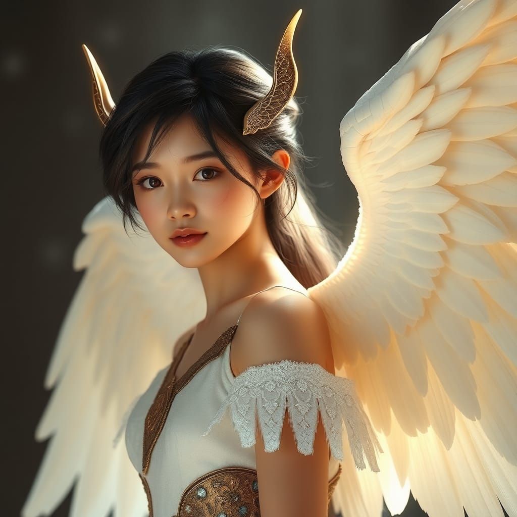 Asian Elf with Angel Wings Fantasy Art