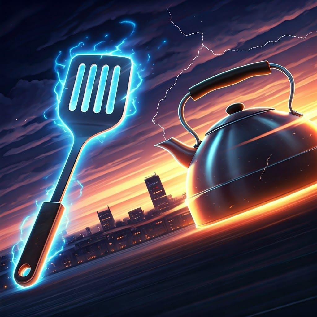 Kitchen Utensil Battle in Anime Style