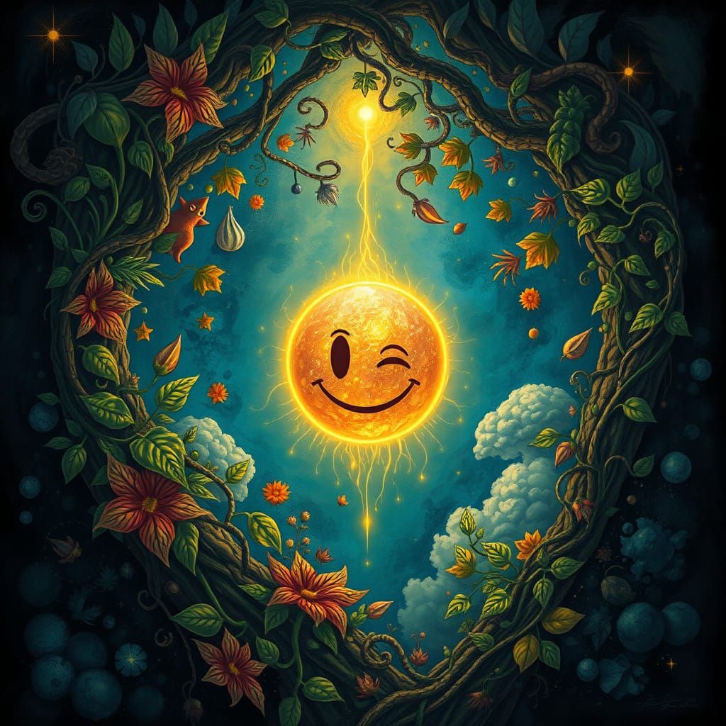 Surrealist Dream Scene with Glowing Emoji