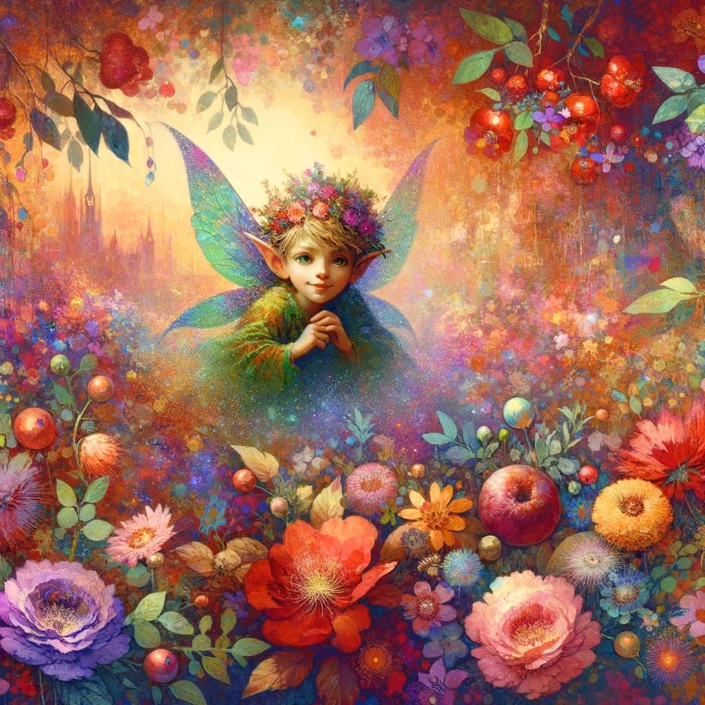 Pixie in Radiant Blossom Garden, Street Art Style