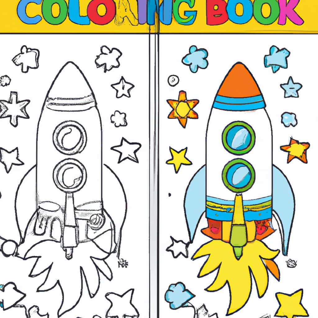 Rocket Ship Coloring Book Page Illustration