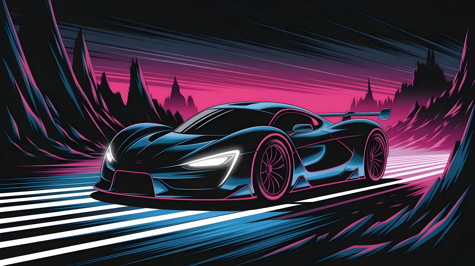 TRON-Inspired Hypercar on a Neon Planet at Night