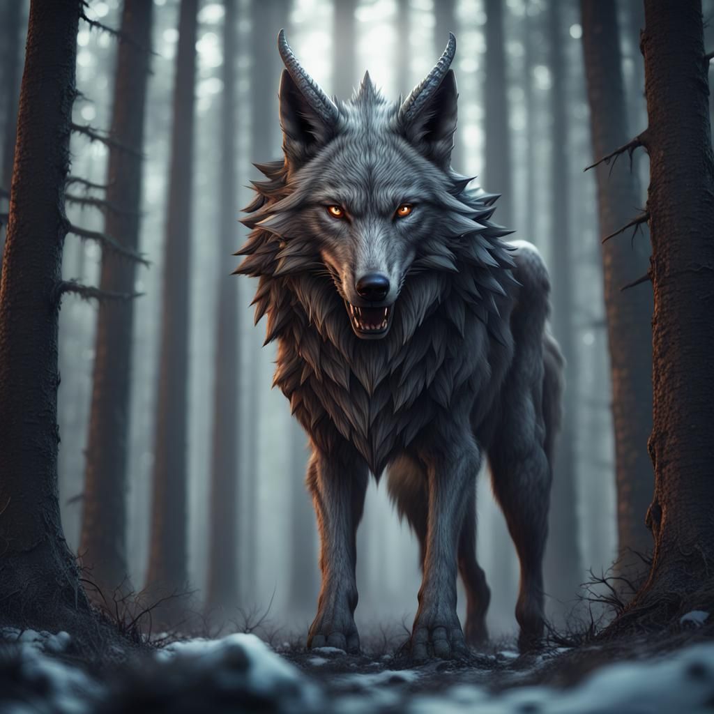 Wolf with Horns in Fantasy Forest
