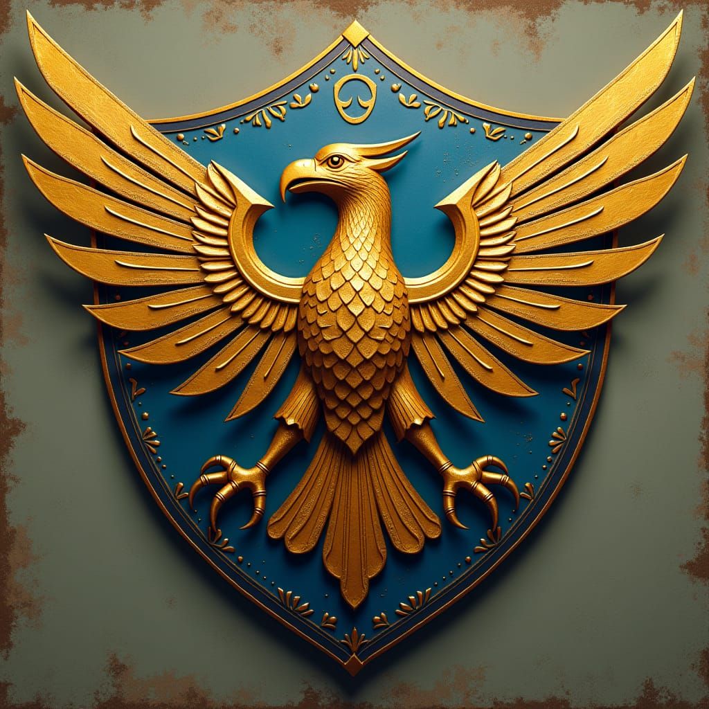 Zelda-Inspired Bird Crest in Futuristic Medieval Style
