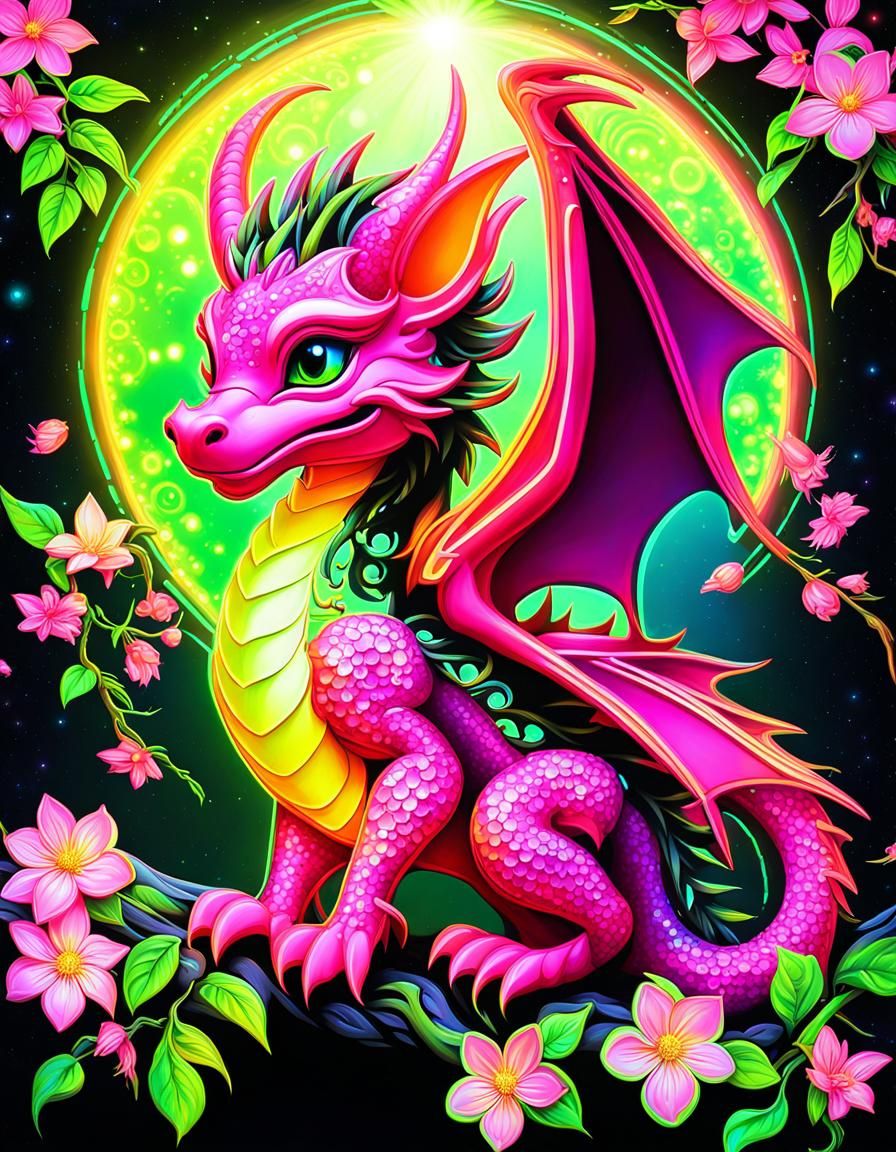 Neon Cherry Blossom Dragon