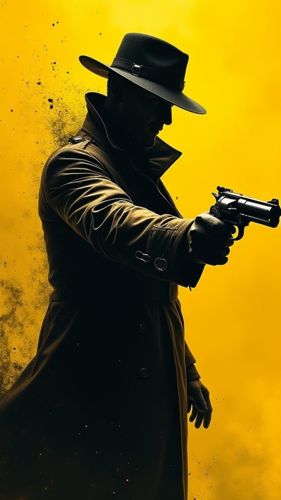 Lone Gunman in Cinematic Void, Hyperrealistic Ink Style