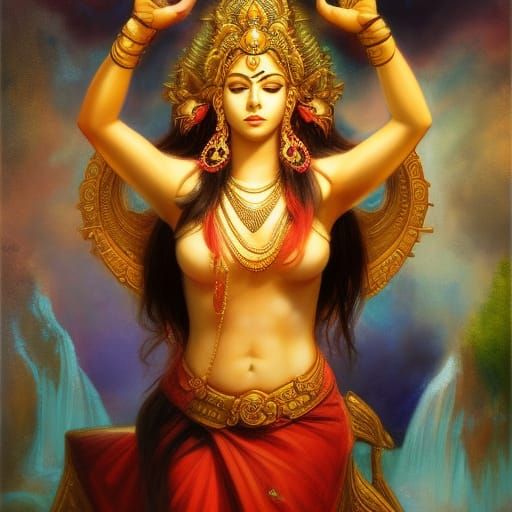 Shiva Goddess: Detailed Portrait in Art Nouveau Style