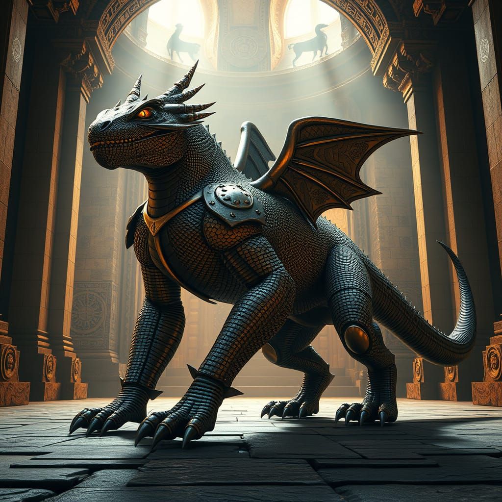 Majestic Reptilian Guardian with Intricately Armored Scales ...