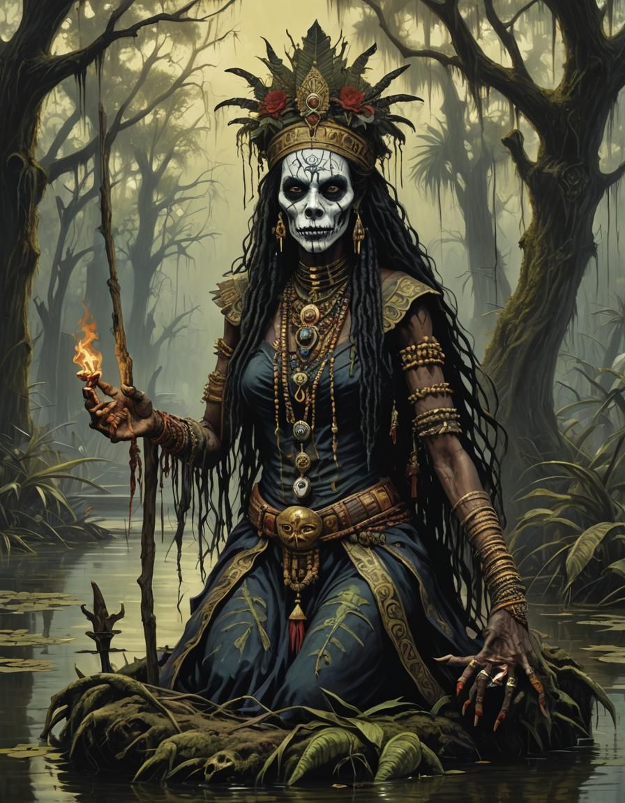 Sinister Voodoo Priestess in New Orleans Bayou