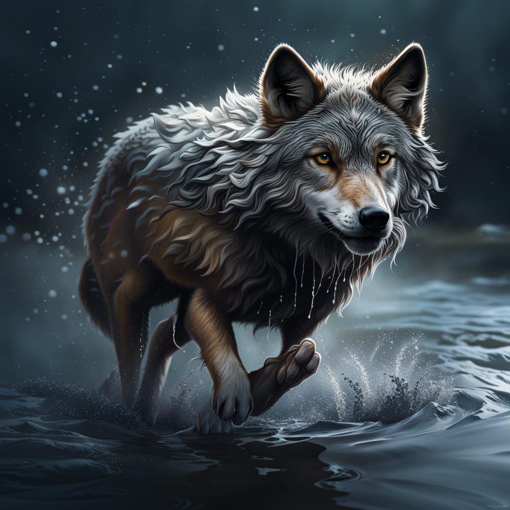 Majestic Young Wolf Splash Art in High Resolution