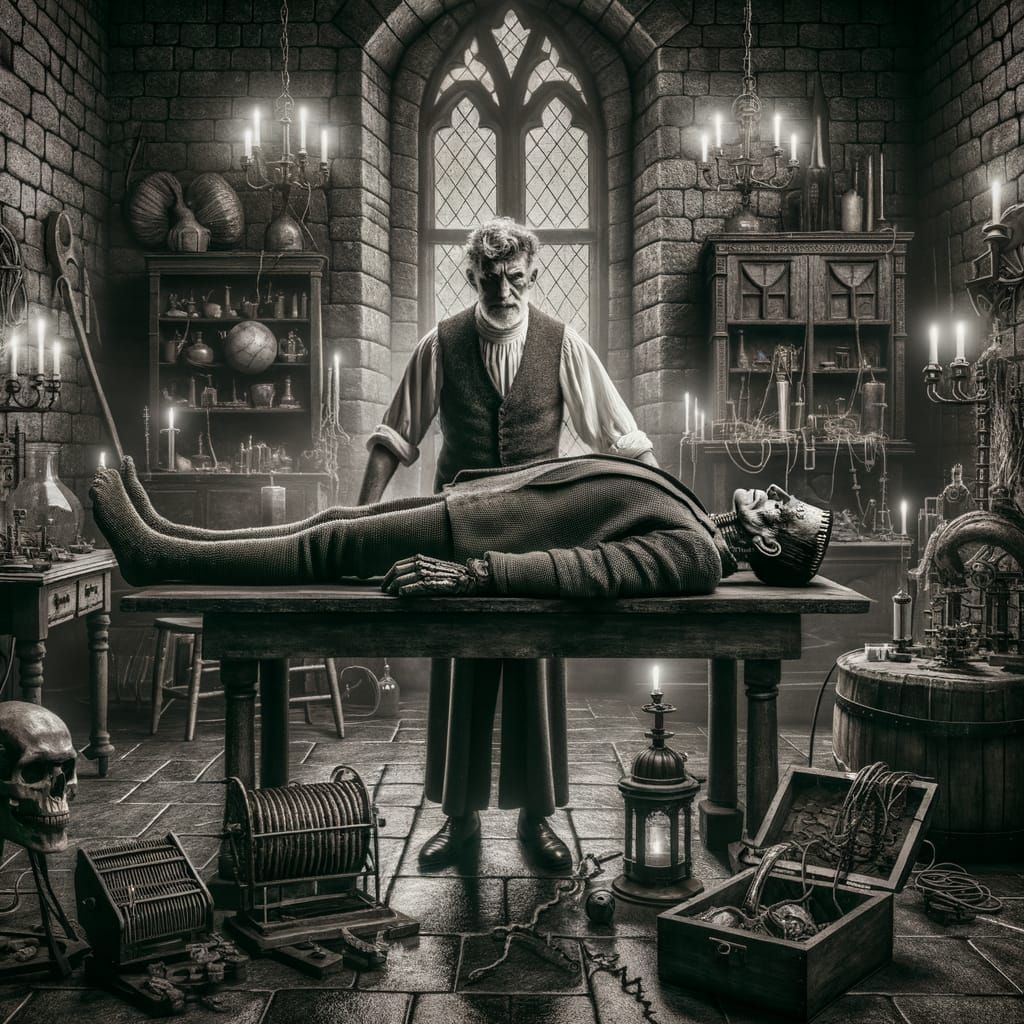 Gothic Scientist Creates Terrifying Monster in Dark Castle L...