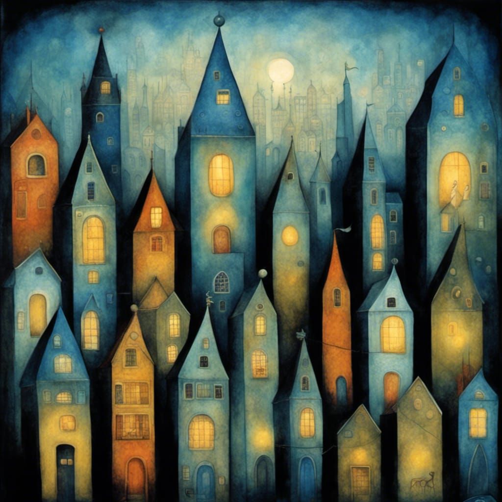 Blue City in Art Brut Style