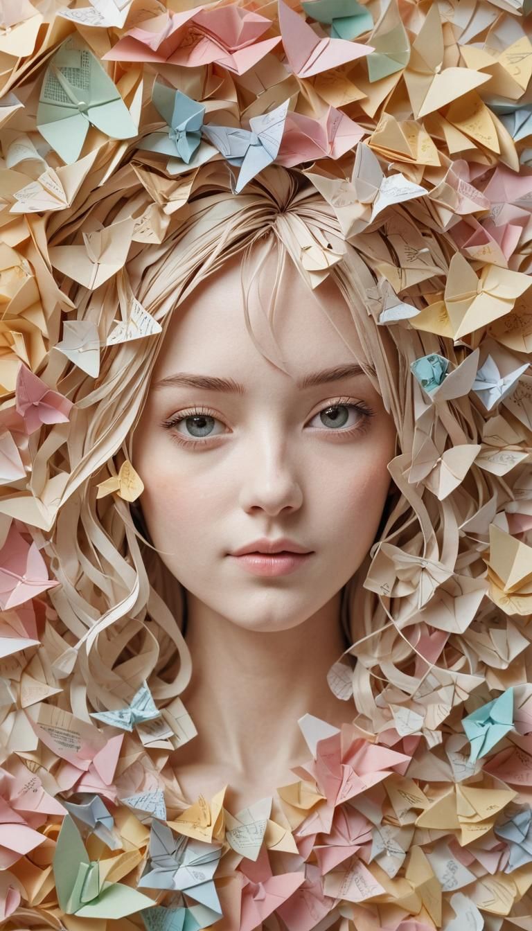 Origami College Girl Portrait in Soft Focus