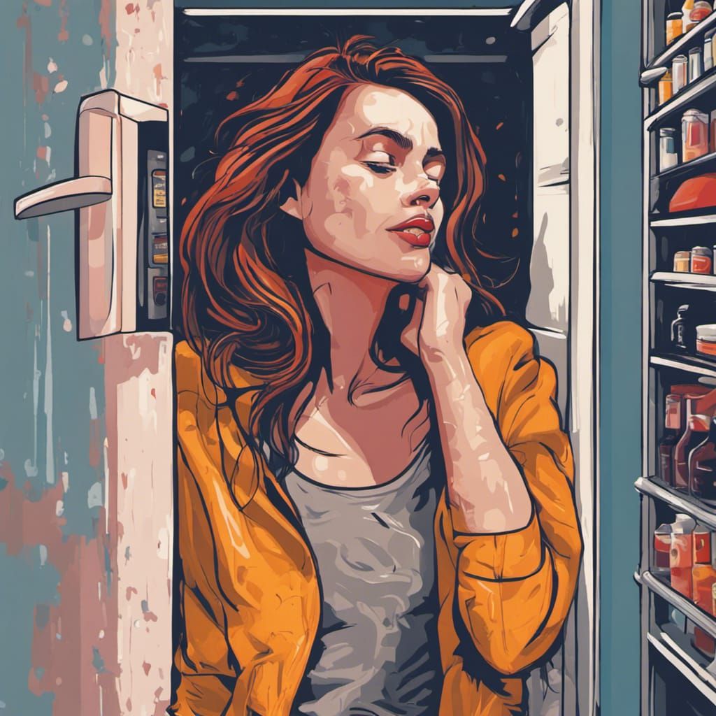 Young Woman in Refrigerator: Abstract Art