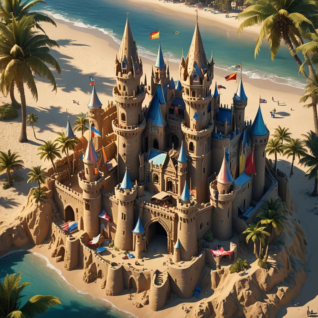 Majestic Sandcastle with Iridescent Shell Details