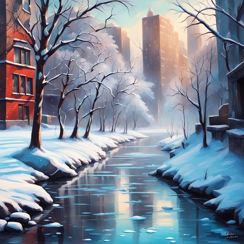 Colorful Frozen River in Winter: Splash Art