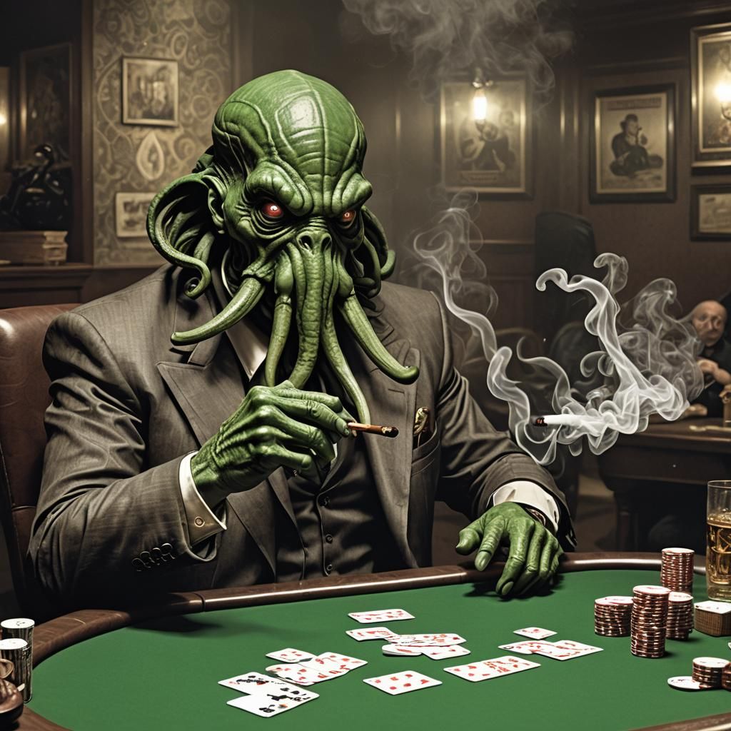 Cthulhu's High-Stakes Poker Night: An Action Splash Art