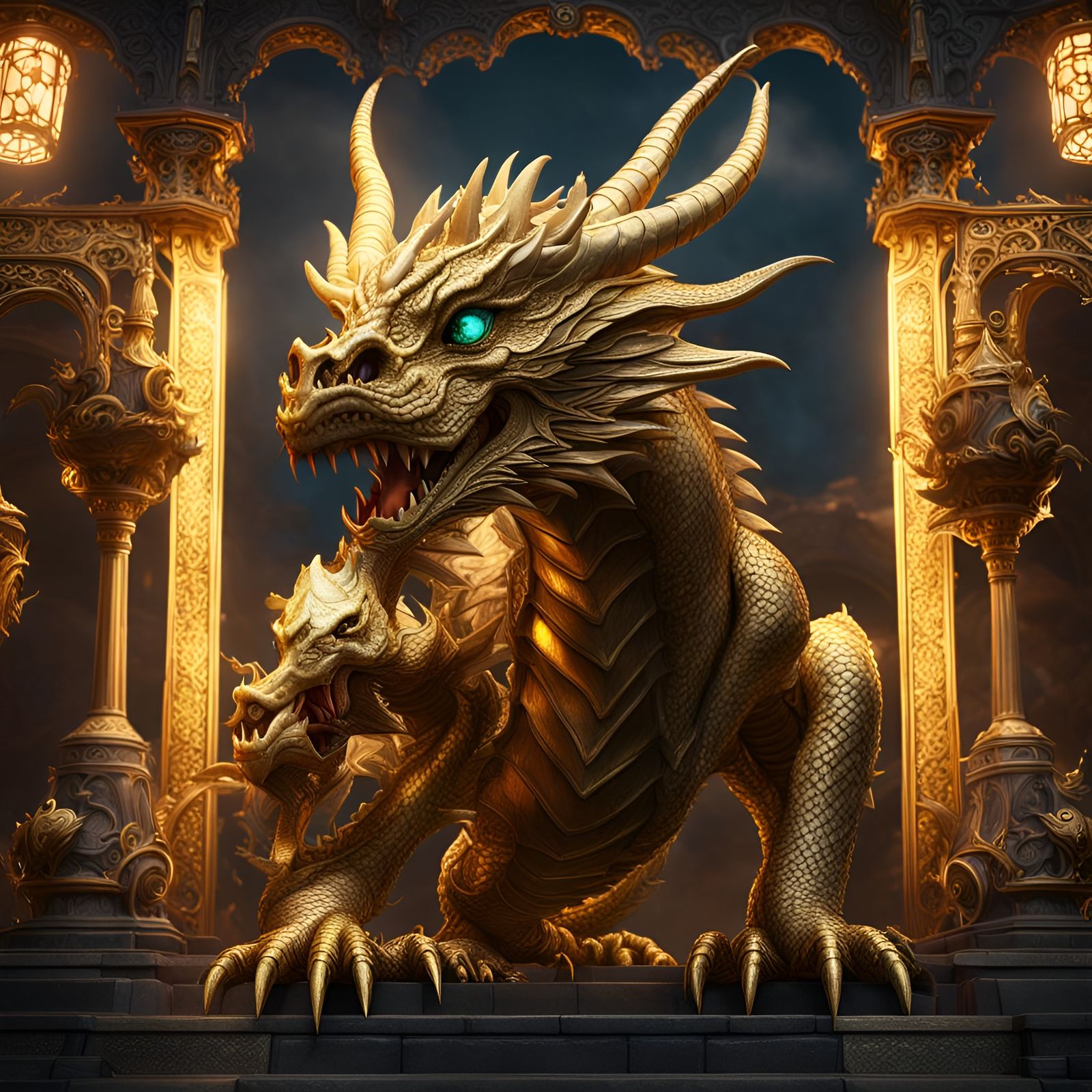Detailed Gold Dragon Fantasy Concept Art