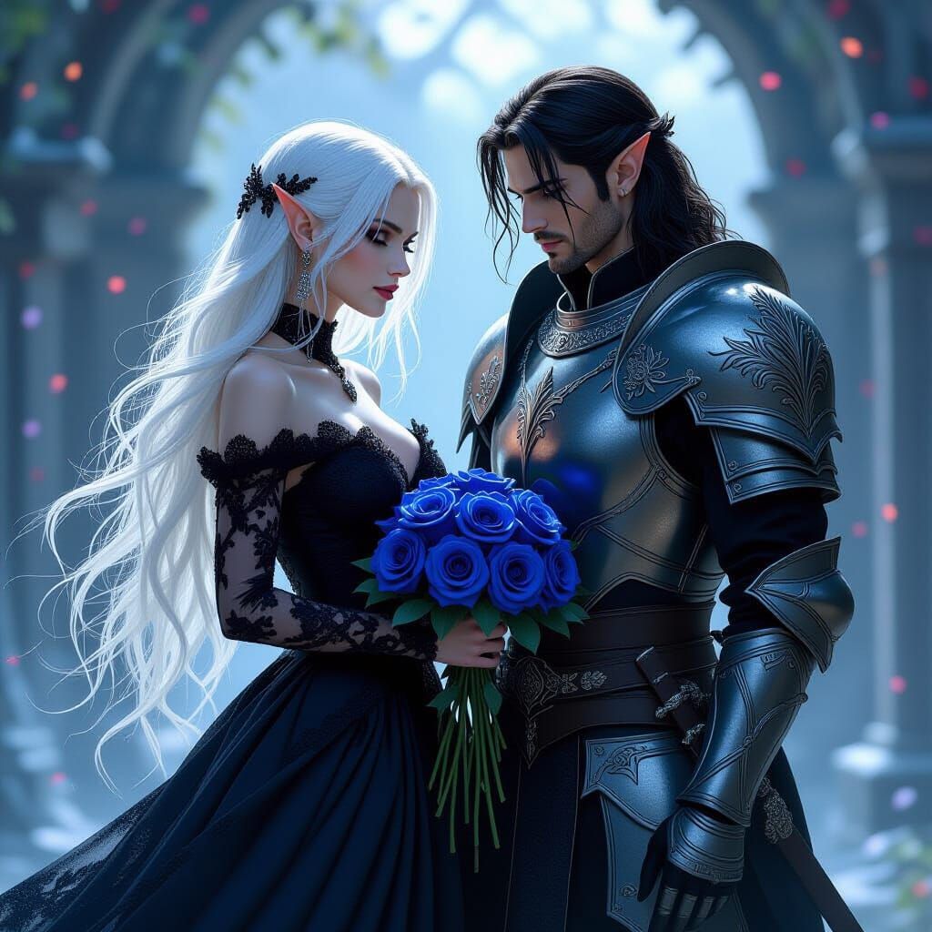 Elf Necromancer and Paladin with Indigo Roses