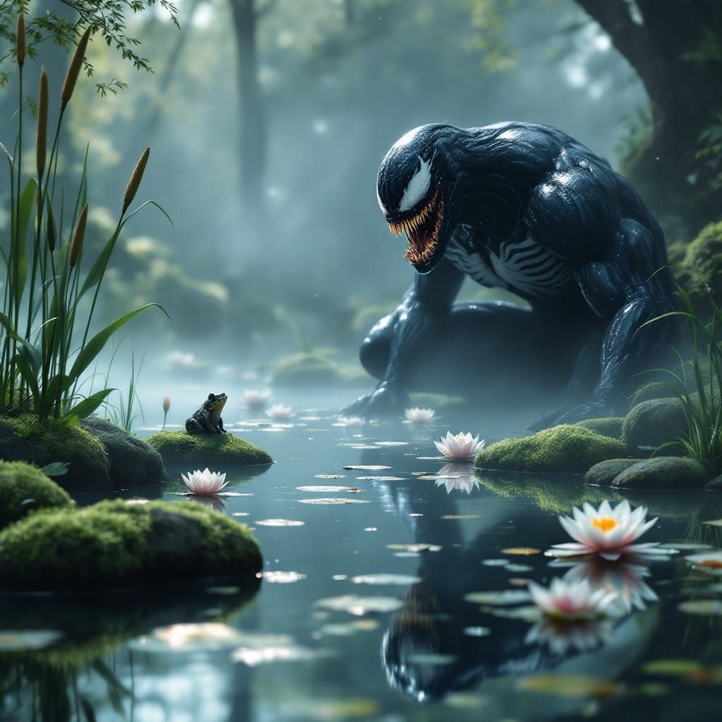 Venom Emerges from Tranquil Morning Mist