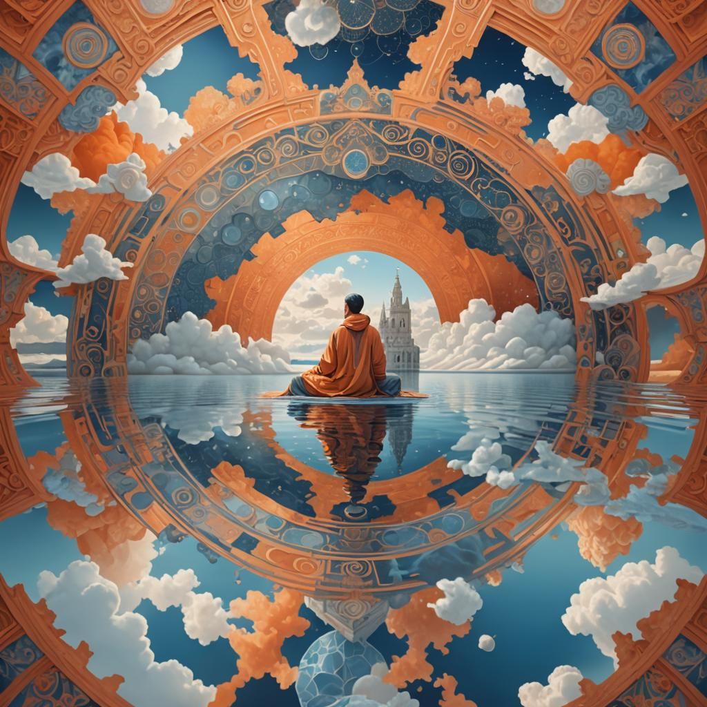 Serene Figure in Surreal Dreamscape: Matte Painting