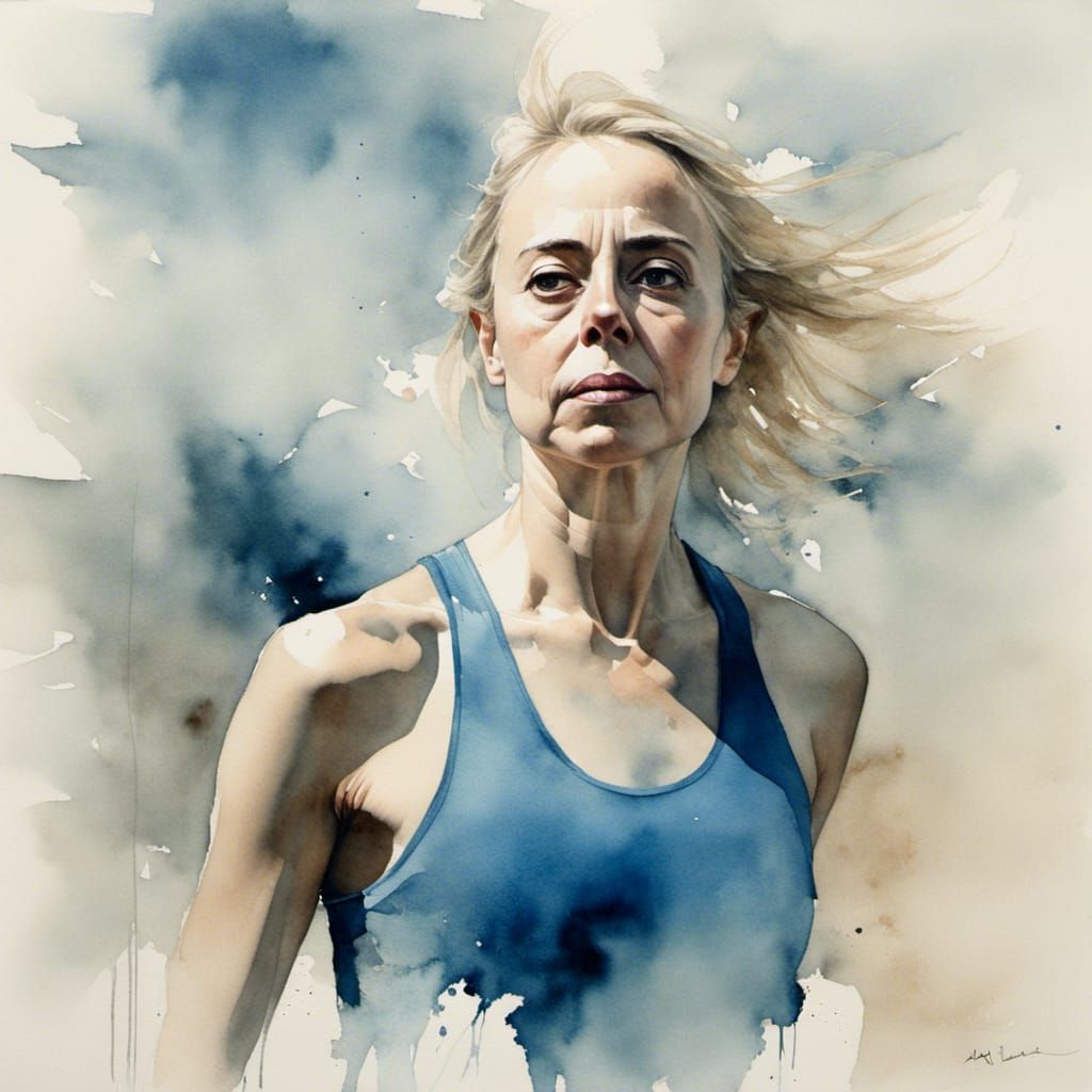 Radiant Blond Woman's Mixed Media Portrait