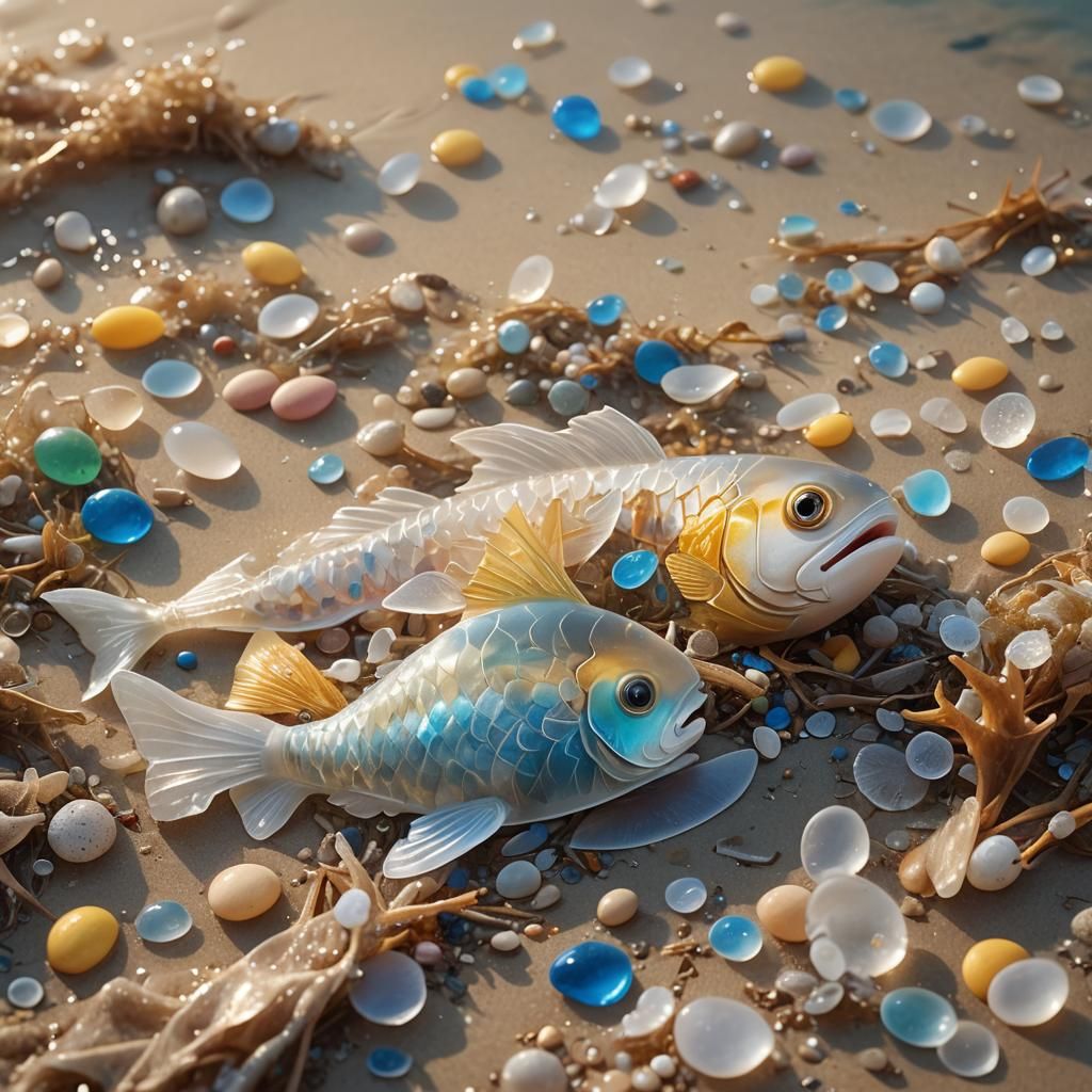 Plastic Fish Buried in Plastic Waste: Dreamy Digital Art