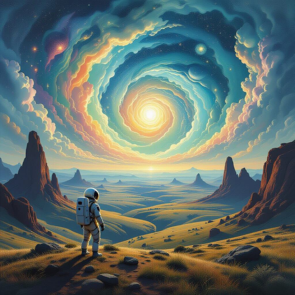 Astronaut on Alien World in Cosmic Surrealism