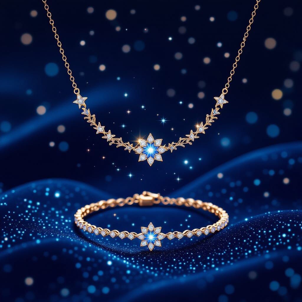 Celestial Jewelry Floating in Starry Void