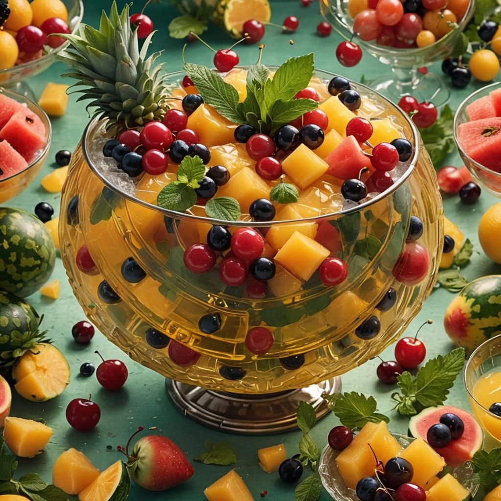 Vibrant Fruit Punch Bowl Still Life Photography