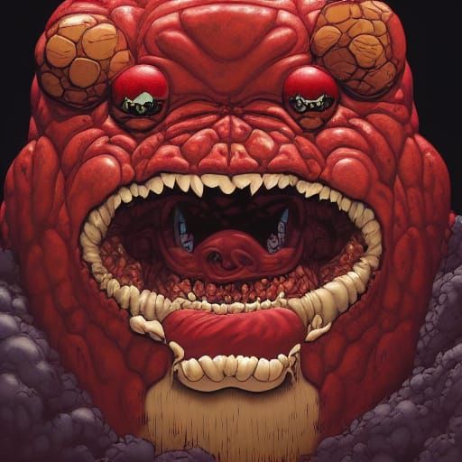 Hyperrealistic Meatwad Foo Dog Guardian in 8k