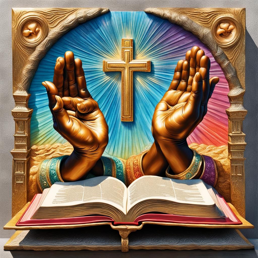 African Hands Praying: 3D Bas-Relief Sculpture