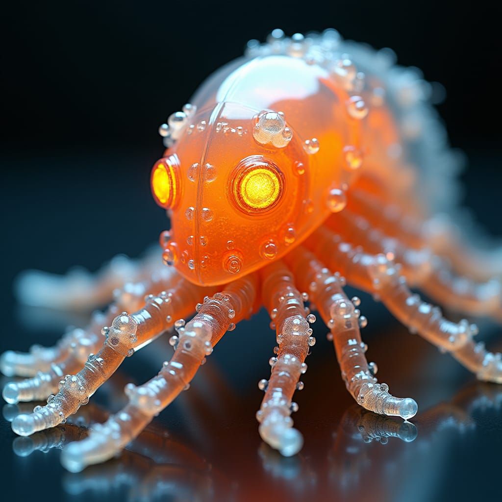 Futuristic Armored Glass Jellyfish in Dark Fantasy Style