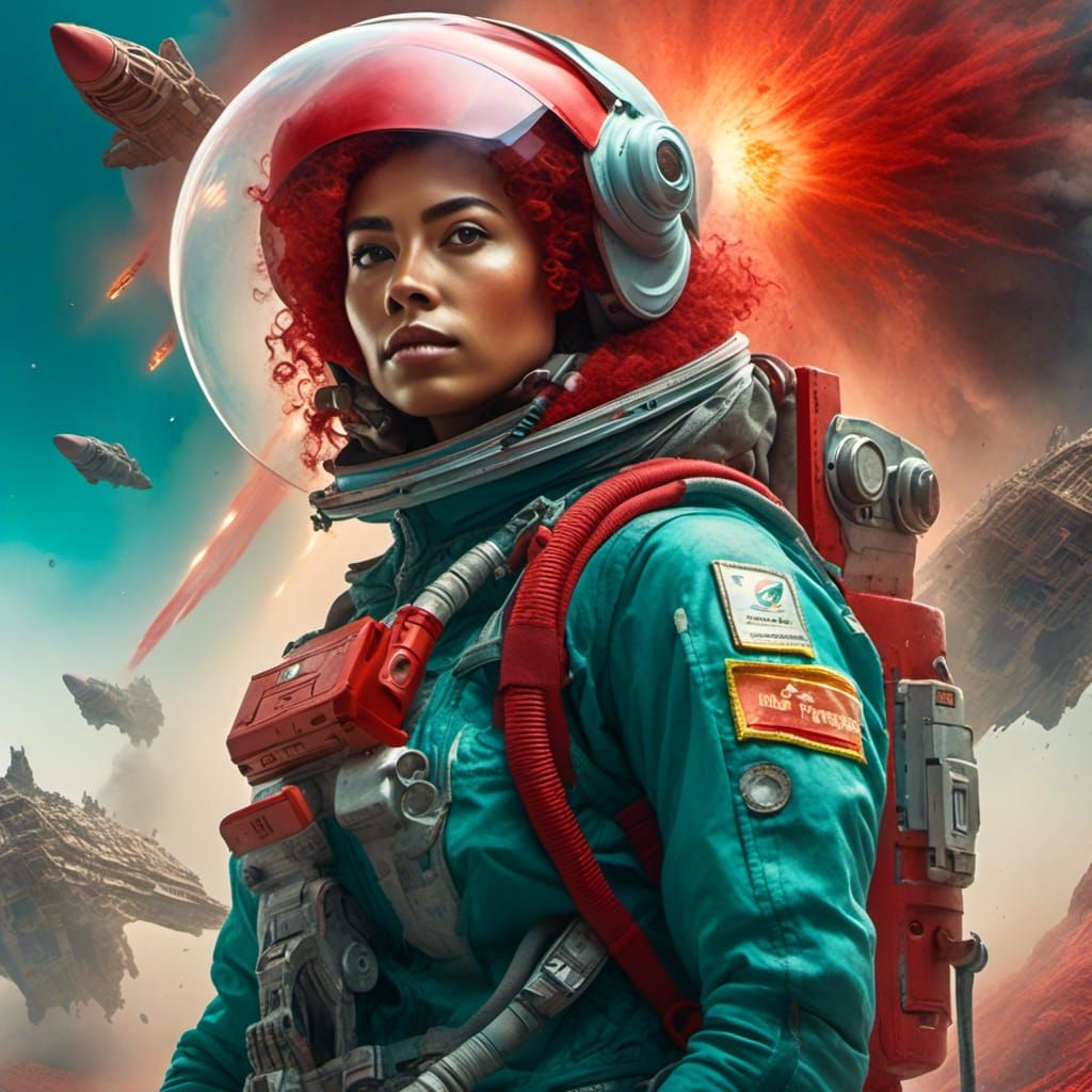 Venezuelan Woman in Spacesuit: Dynamic Watercolor Portrait