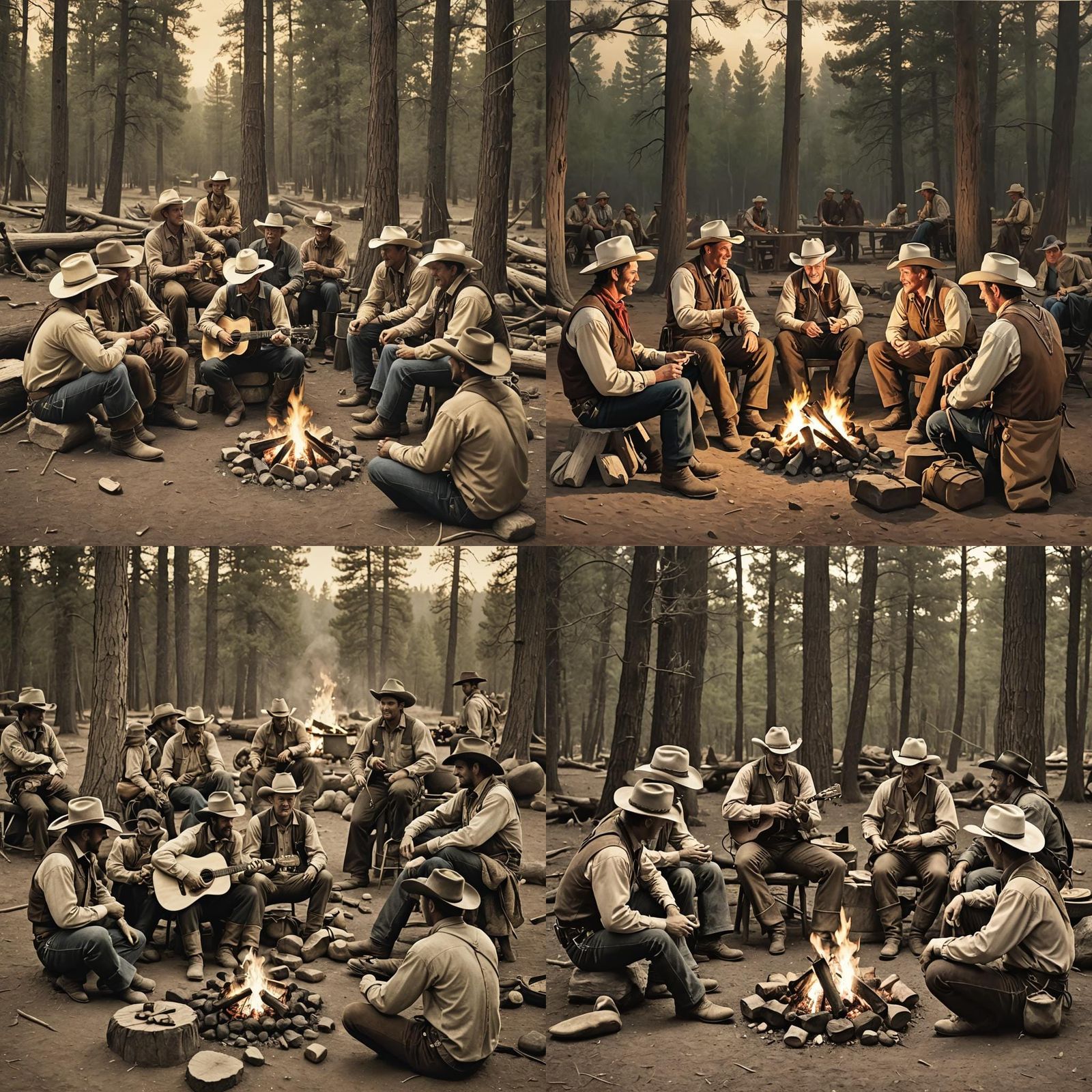 Cowboys Around Campfire Sing Cowboy Songs
