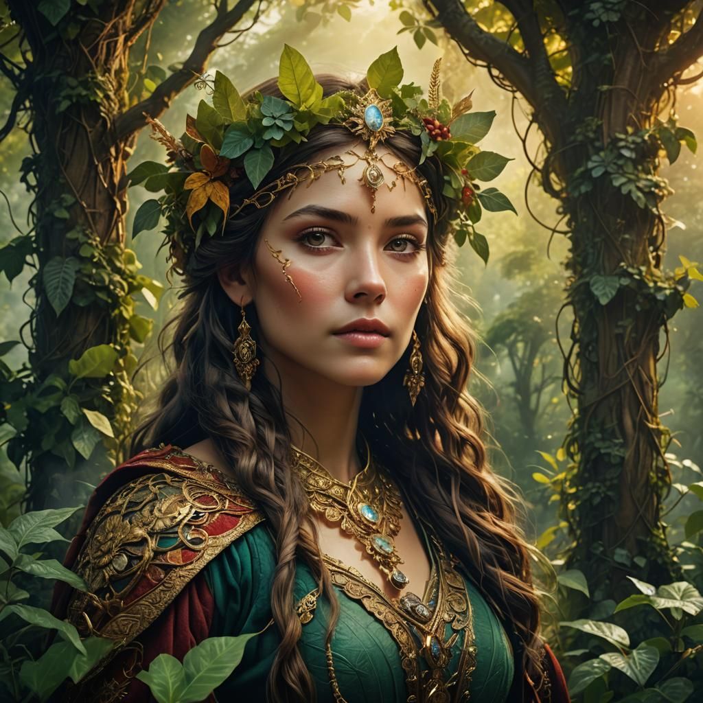 Fantasy Female Portrait in Ornate Mystical Forest