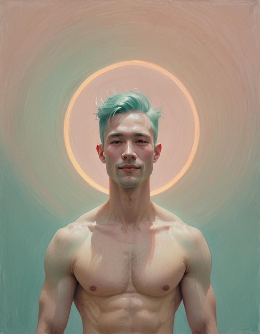 Smiling Man with Halo in Tonalist Style