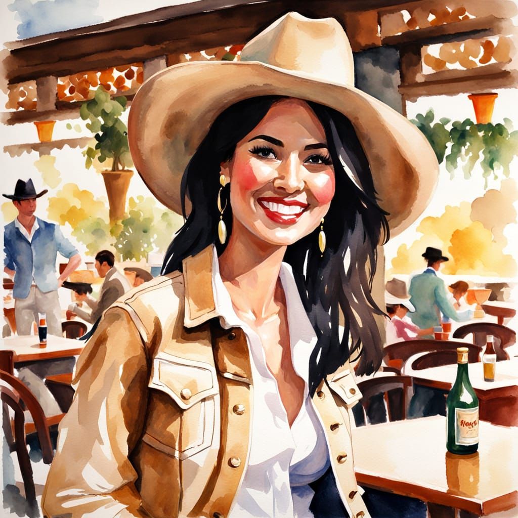 Vibrant Impressionist Watercolor of Confident Woman in Mexic...