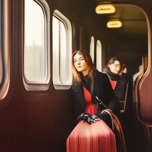 Girl on Train in Vintage Poster Style