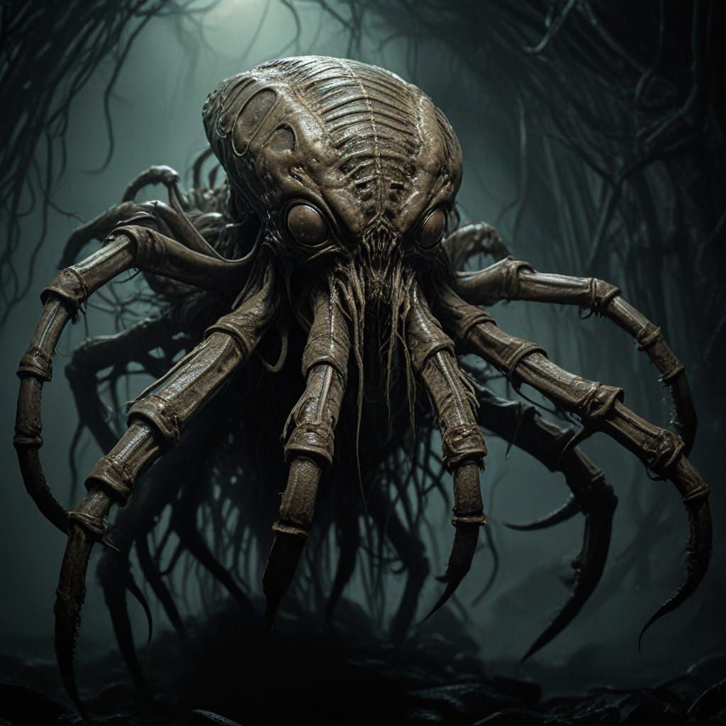 Eldritch Horror Scene: Grotesque Facehugger-Crab Hybrid in D...