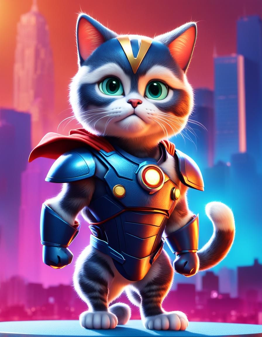 Superhero Kitty Cat Movie Poster: Pixar-Style 3D Render