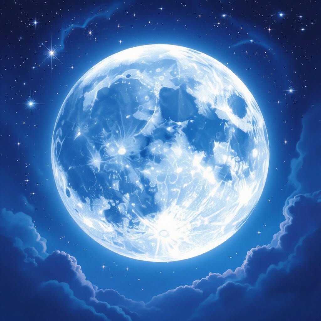 Crystal Moon in Swirling Cosmic Sky