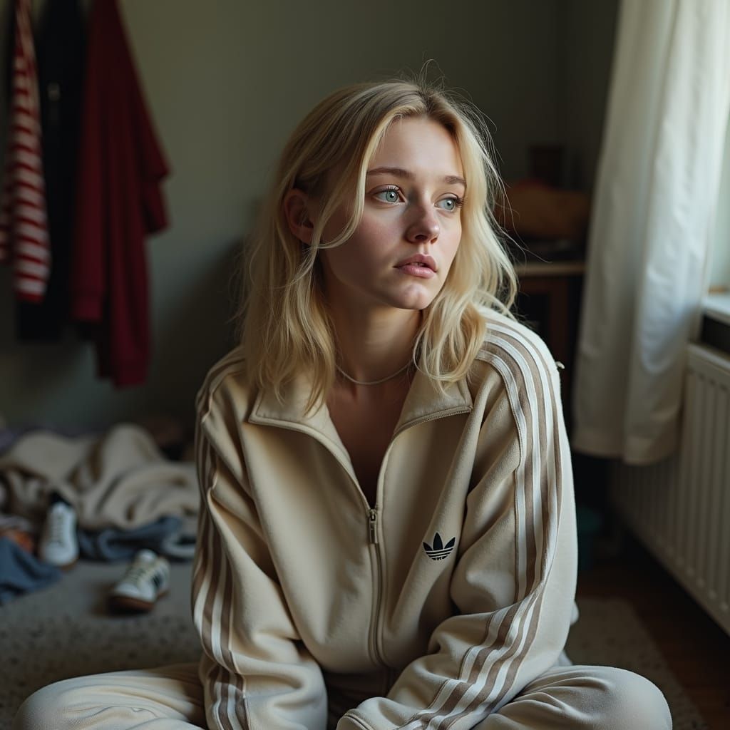 Melancholy Woman in Disarrayed Room