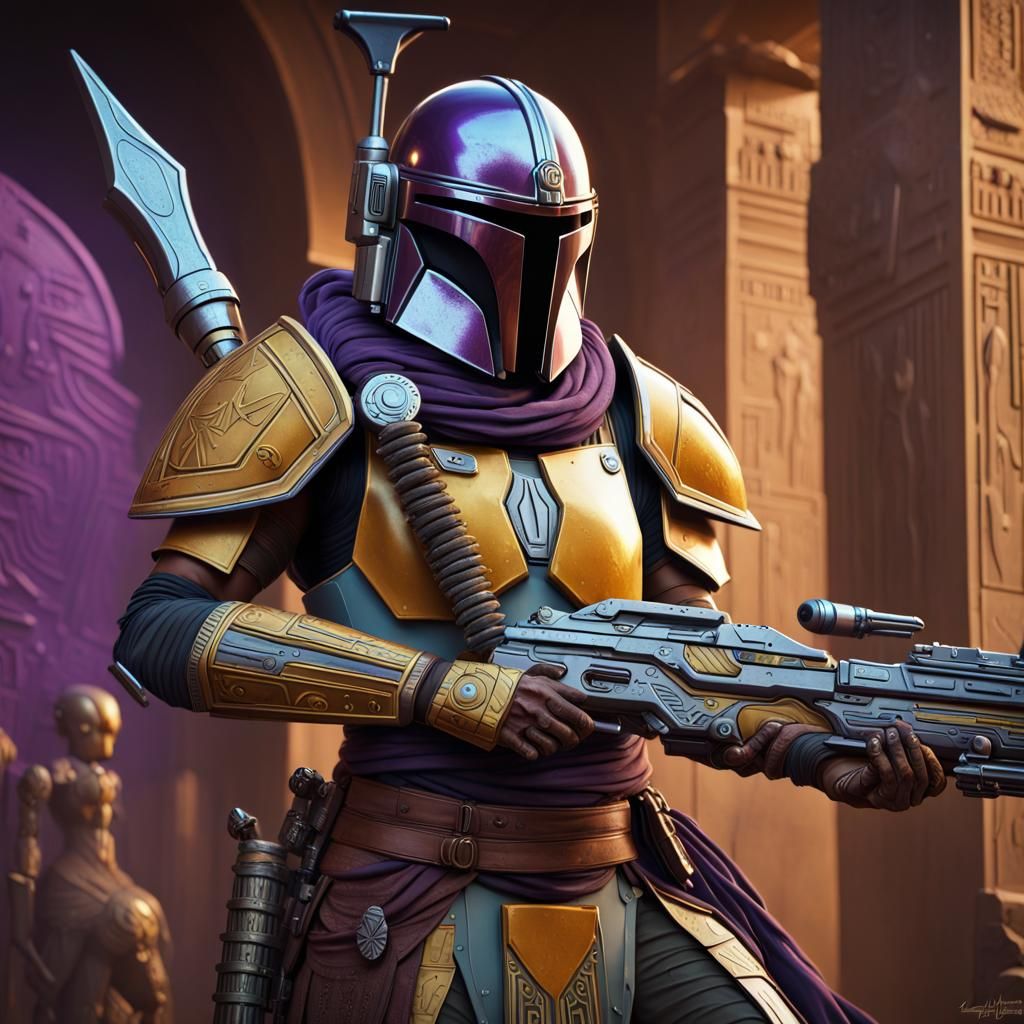 Egyptian Mandalorian Warrior in Dark Fantasy Style