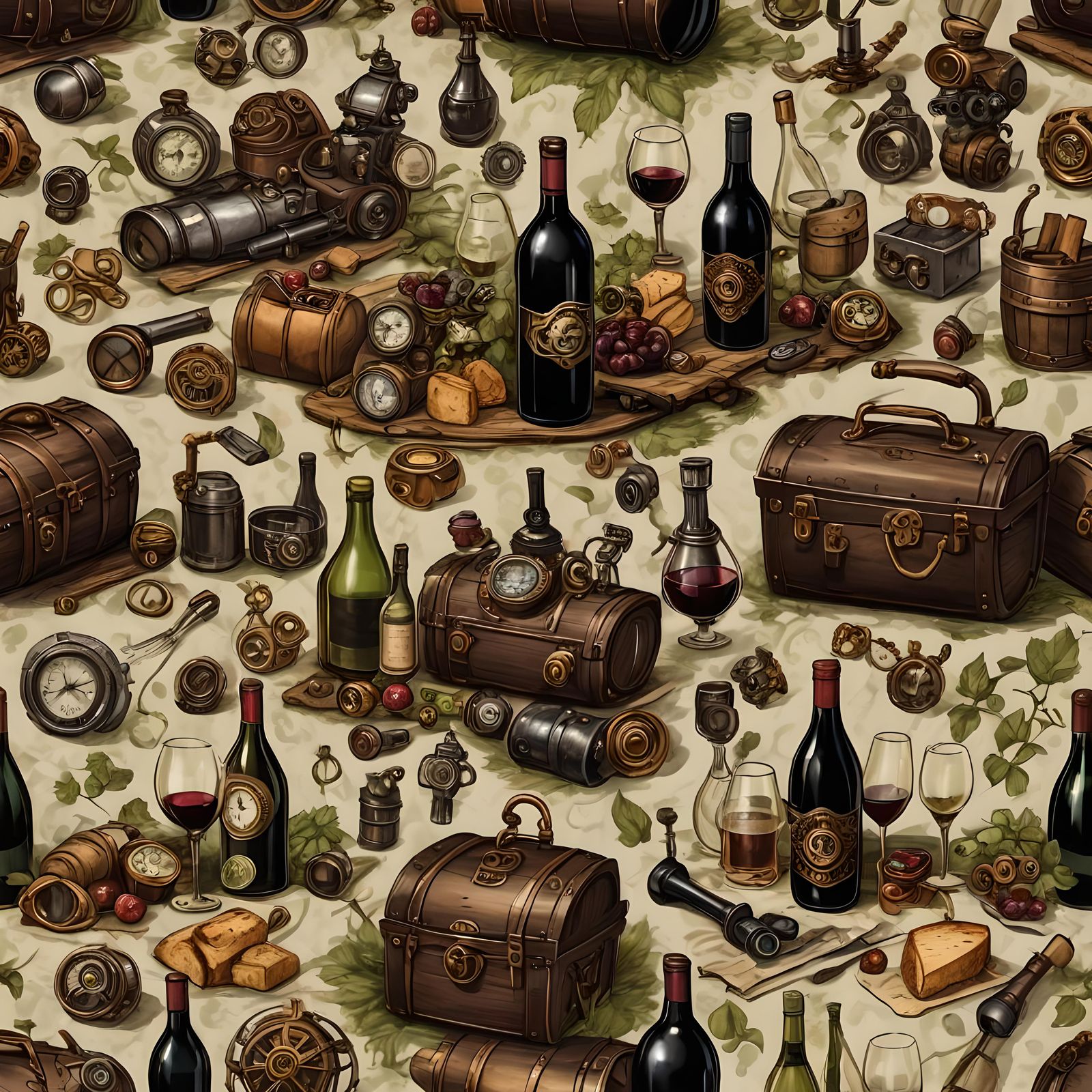 Steampunk Picnic Scene with Wine