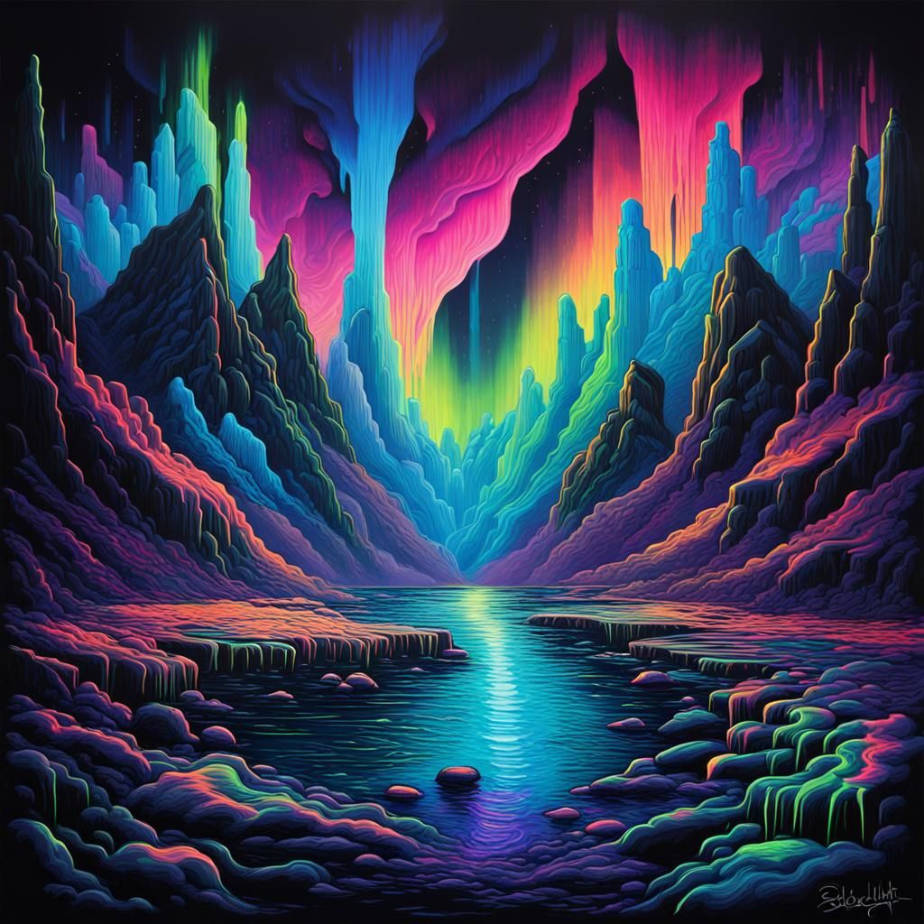 Bioluminescent Aurora Borealis in Black Light Art