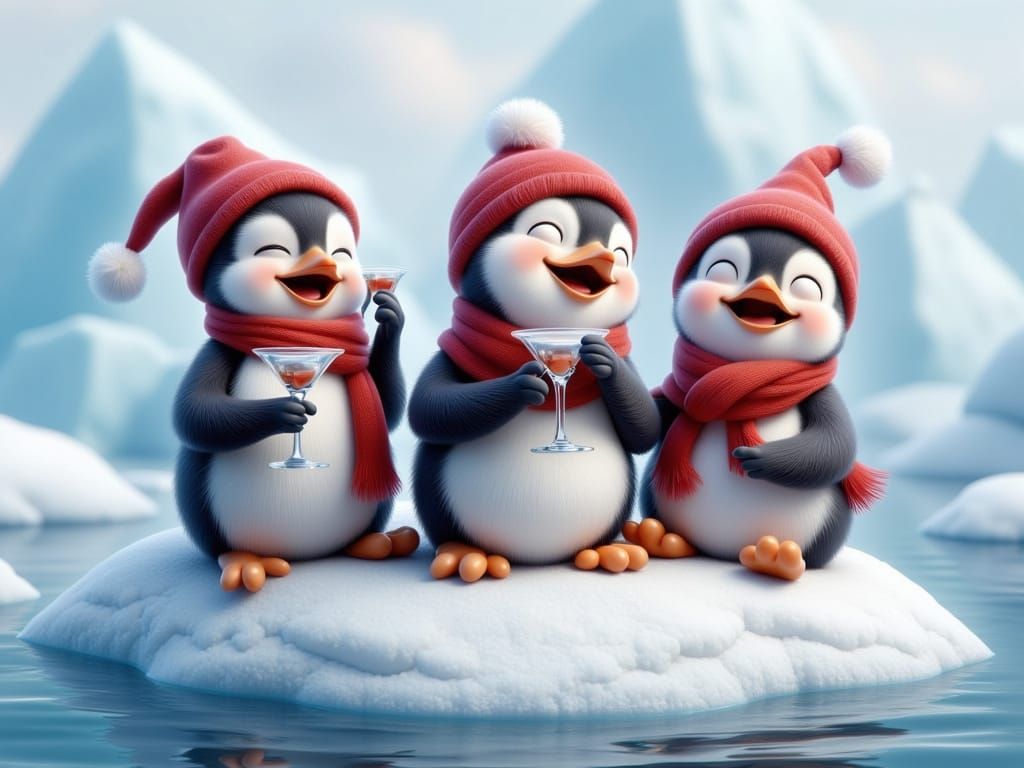 Exuberant Penguin Soiree in a Vibrant Cartoon Style
